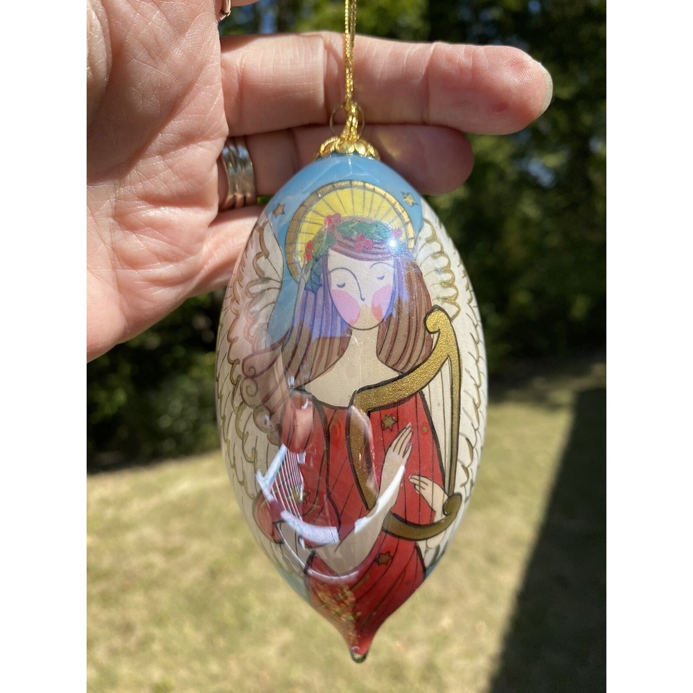 Li Bien 2007 Tear Drop Angel Reverse Painted ART Glass Christmas Ornament Pier 1